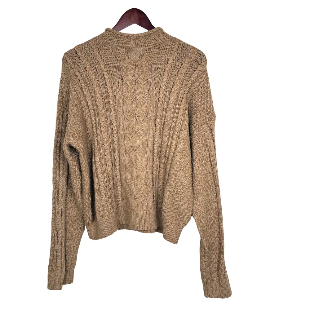 NWT J.Crew Womens Sweater XL Cable Knit Roll Neck Preppy Brown Academia Chunky